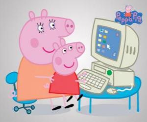 yapboz Peppa Pig ve annesi bilgisayar
